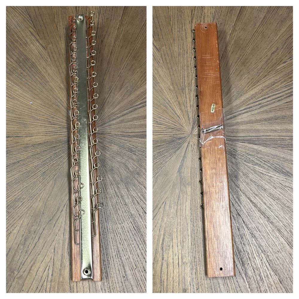 Vintage Wood and Brass Tie, Belt, Scarf or Jewelry Rack Hanger Closet Organizer